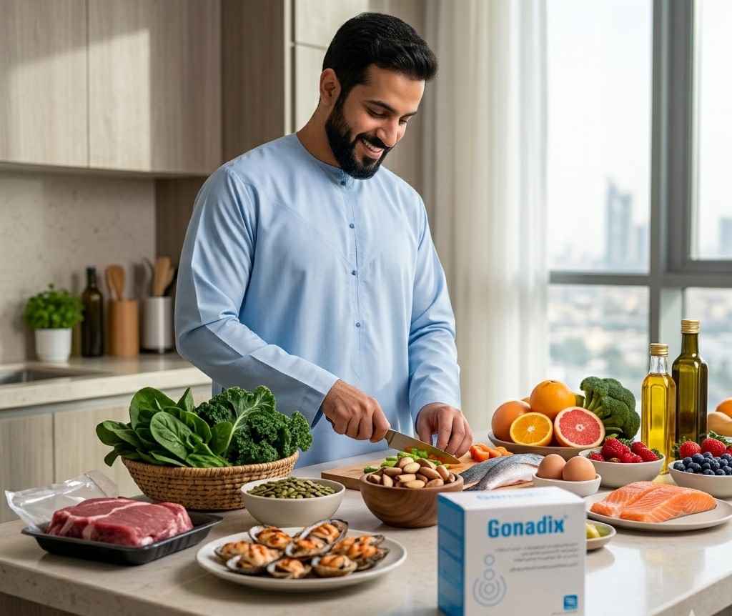 Man preparing meal for sperm health nutrition